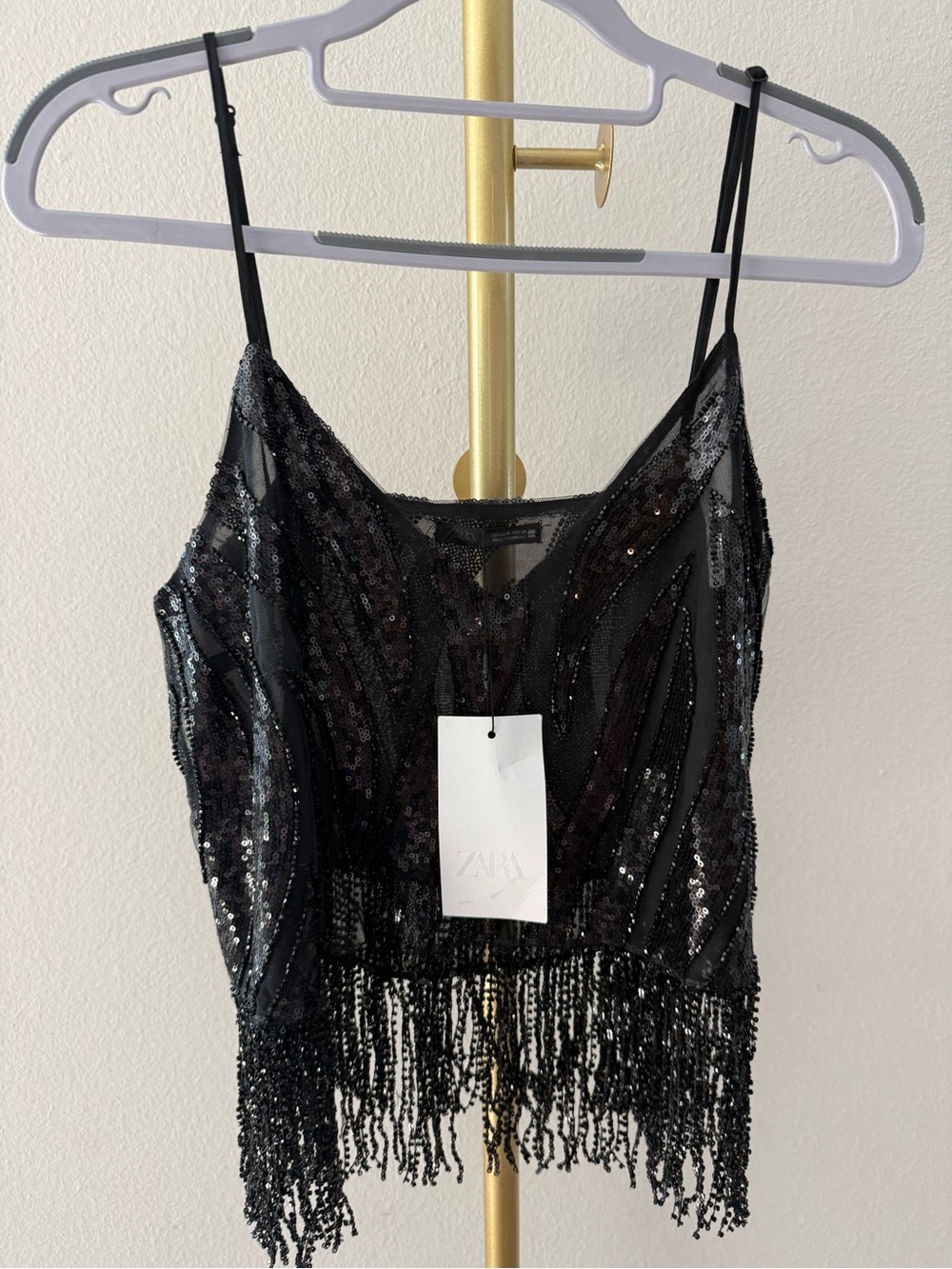 Zara Black Sequin Fringe Top